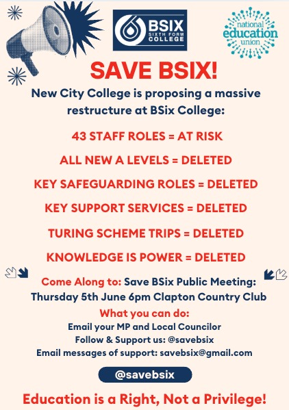 Hackney Independent Socialist Group’s Statement on the proposed restructure of BSix College and letter to the Mayor of&nbsp;Hackney